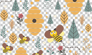 树木与小蜜蜂插画创意免抠图片素材