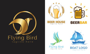 飞鸟与啤酒等元素图案标志矢量素材