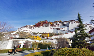 蓝天下的西藏布达拉宫摄影图片