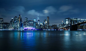 布鲁克林大桥璀璨夜色摄影图片