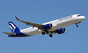 蓝白色涂装的空客飞机摄影高清图片