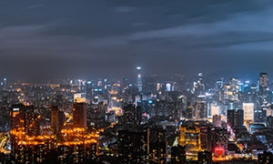 繁华大都市建筑群夜景摄影高清图片
