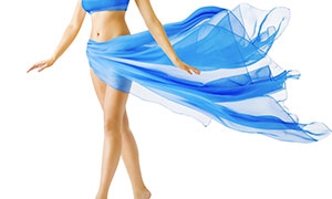 藍色飄逸紗巾美女人物攝影高清圖片