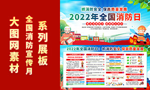 2022年全国消防日知识宣传展板PSD素材