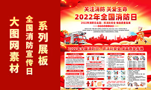 2022年全國消防宣傳日紅色展板PSD素材