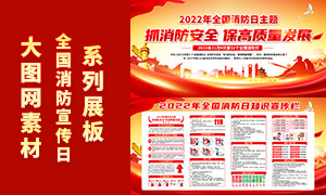2022年全国消防月知识宣传展板PSD素材