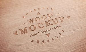 雕刻在木板上的凹陷字設計模板素材