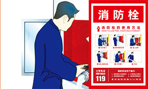 消防栓使用方法宣傳海報矢量素材