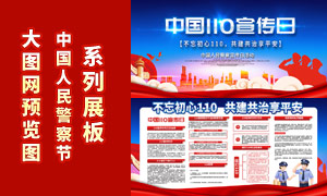 中國110宣傳日藍色宣傳展板PSD素材