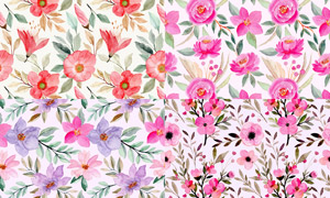 粉色浪漫水彩花朵無縫背景矢量素材