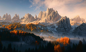秋日多洛米蒂山脉景观摄影高清图片