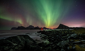 挪威的罗弗敦群岛极光摄影高清图片