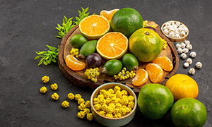 柠檬与桔子等水果特写摄影高清图片