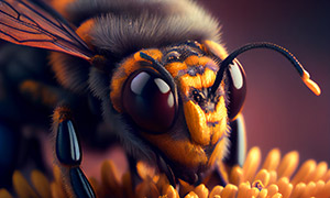 在埋头采蜜的蜜蜂微距摄影高清图片