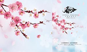花枝主题春分节气宣传海报PSD素材