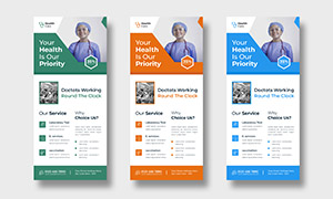藍橙綠三色醫療健康宣傳單設計模板