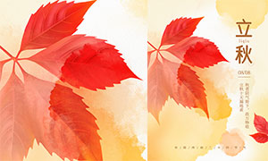 楓葉主題立秋節氣宣傳海報PSD素材