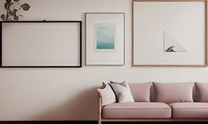 房间组合沙发与墙上装饰画高清图片
