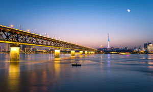 武汉长江大桥夜景高清摄影图片