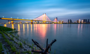 武汉长江大桥美丽夜色摄影图片