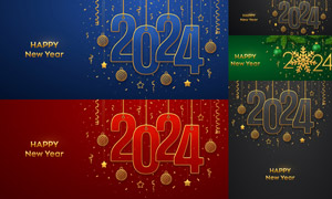 圣诞节与2024新年海报设计矢量素材