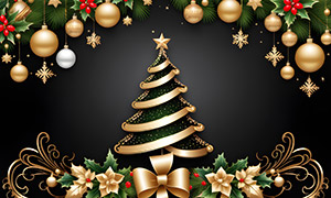 圣诞球与圣诞树等元素创意高清图片