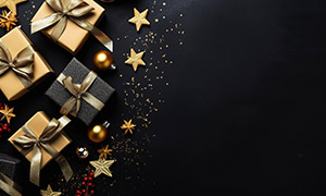 圣诞节五角星与礼物盒创意背景图片