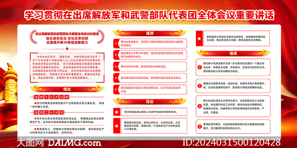 2024解放军和武警部队代表团讲话精神展板