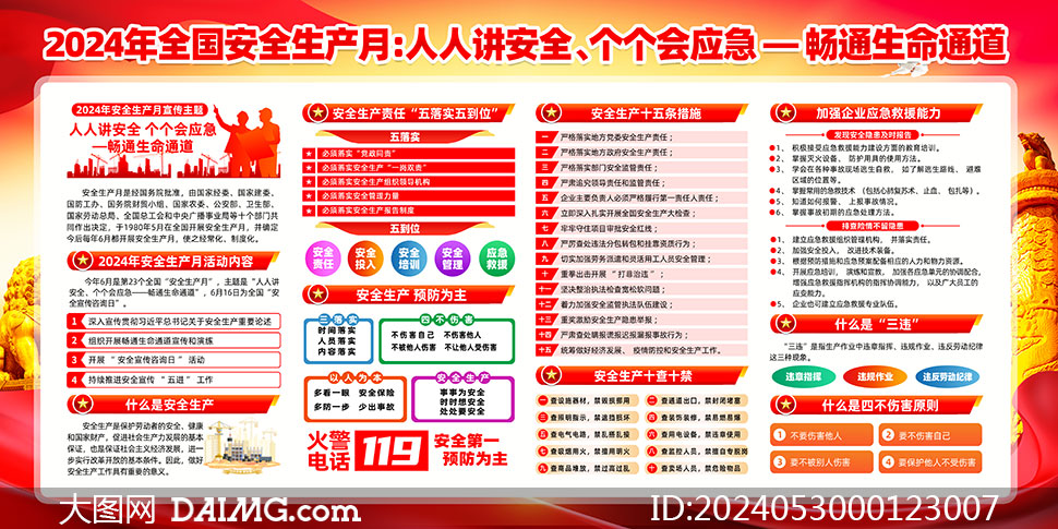 金黄色2024年全国安全生产月宣传展板