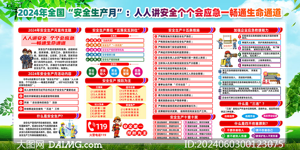 2024年全国安全生产月宣传教育展板psd模板