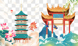 樓閣牌樓古建國(guó)潮插畫(huà)免扣PNG圖片素材