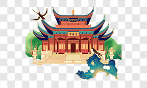 靈隱寺梵賴堂國(guó)潮創(chuàng)意插畫免扣PNG圖片