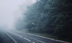 霧氣籠罩的神秘感道路攝影高清圖片