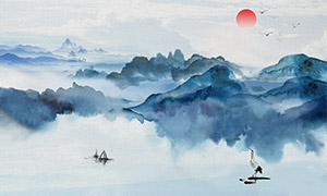 中国传统水墨风格家居装饰画PSD素材