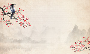 水墨风格中式意境花鸟画背景PSD素材
