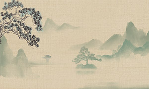 悠远空灵中式水墨山水意境装饰画素材