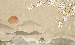 新中式古风水墨山水装饰画PSD素材