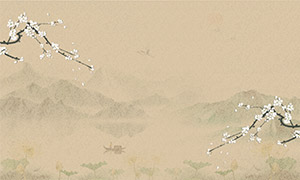 中式悠远意境水墨山水装饰画PSD素材