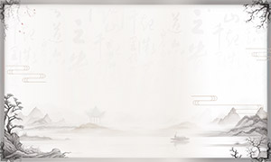 新中式黑白调水墨山水装饰画PSD素材