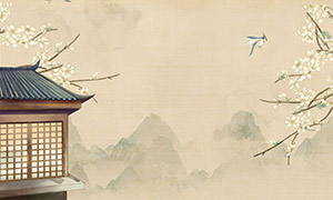 山水花鸟与中式建筑新中式水墨装饰画