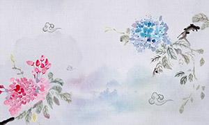 淡彩技法晕染效果中式水墨花鸟画素材