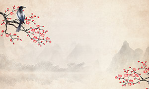 中国风山水花鸟水墨演绎装饰画PSD素材