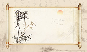典雅中國風卷軸詩畫意境裝飾畫PSD素材