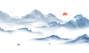 水墨暈染東方美學中式山水畫PSD素材