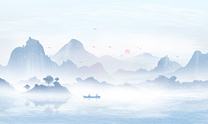 新中式水墨山水意境國風裝飾背景素材