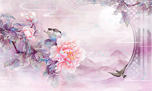 新中式國(guó)潮風(fēng)花鳥(niǎo)意境裝飾畫PSD素材