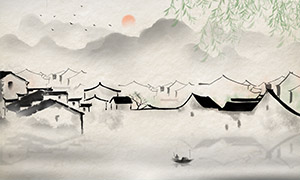 淡墨暈染新中式水墨江南水鄉(xiāng)繪畫素材
