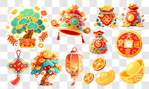 国潮卡通风新春主题装饰元素免抠图片 国潮卡通风新春主题装饰元素免抠图片