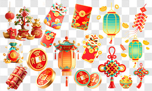 热闹喜庆国潮风新春装饰元素免抠图片 热闹喜庆国潮风新春装饰元素免抠图片