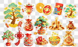 新春主题3D国潮风装饰元素免抠PNG图片 新春主题3D国潮风装饰元素免抠PNG图片